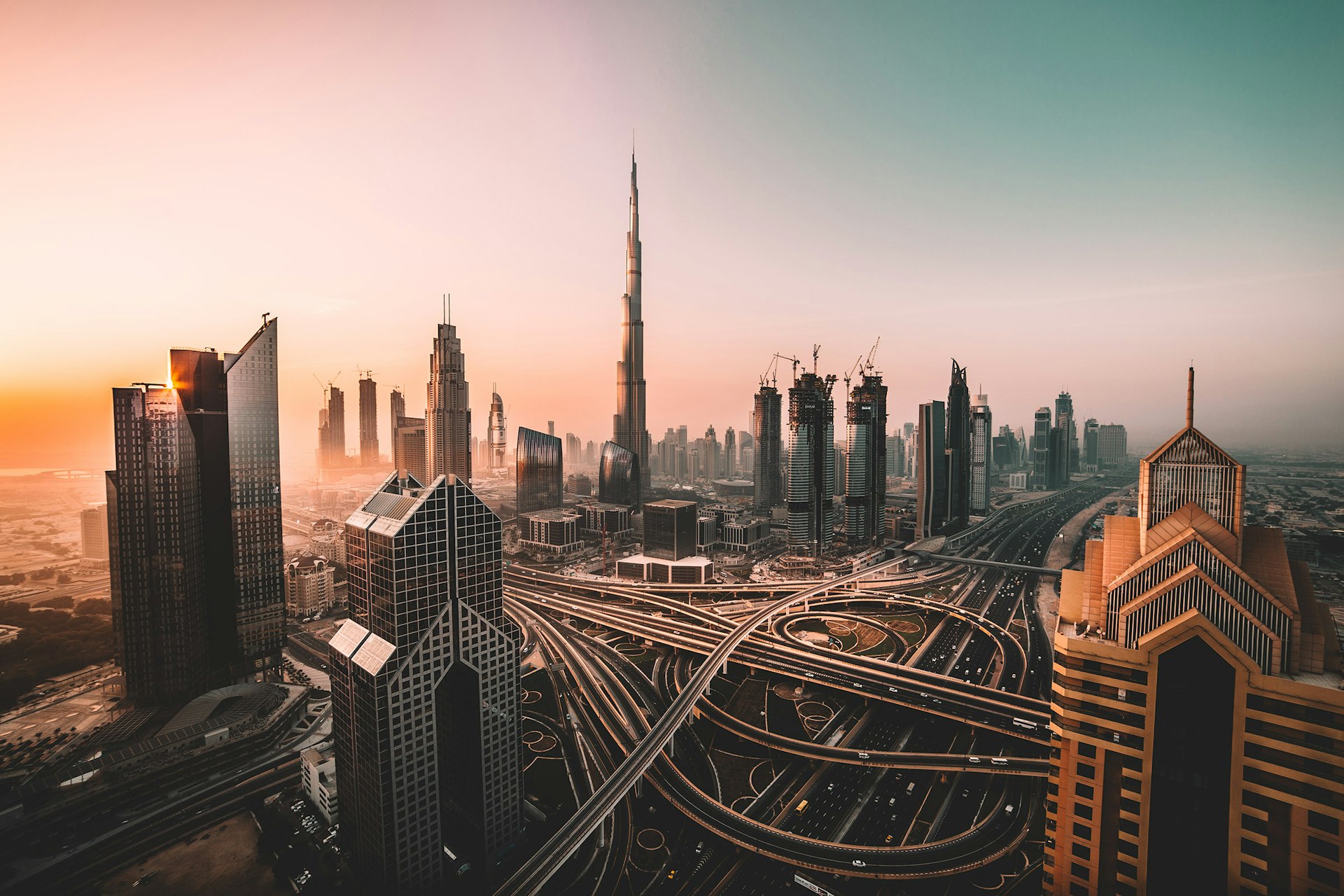 Dubai skyline with Burj Khalifa — car with driver Dubai